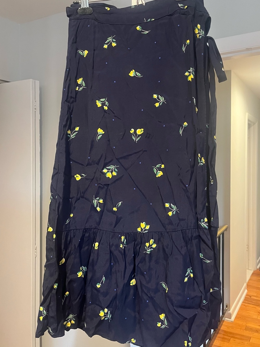 GAP Navy Maxi Wrap Skirt with Yellow Floral Accents
